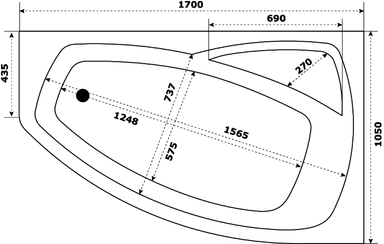 Акриловая ванна STWORKI Монтре 170x105 R, с каркасом Mn1700R - 1