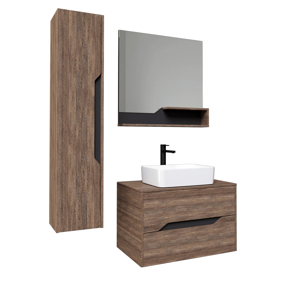 Шкаф пенал для ванной Grossman ЛАЙФ винтажное дерево темное/графит  303202 - 2