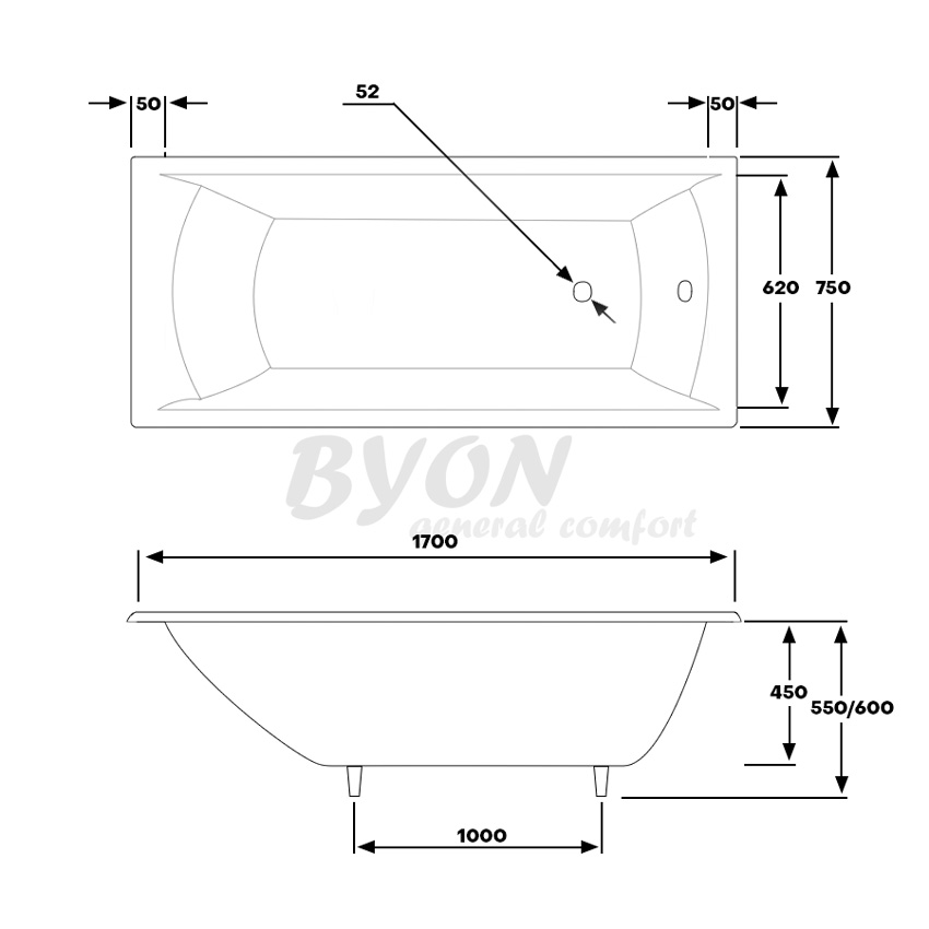 Чугунная ванна Byon Milan 170x75  V0000083 - 6