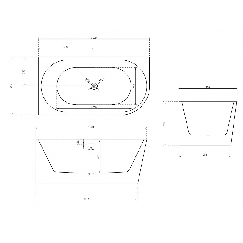 Акриловая ванна ABBER 150х78 белый  AB9257-1.5 L - 3
