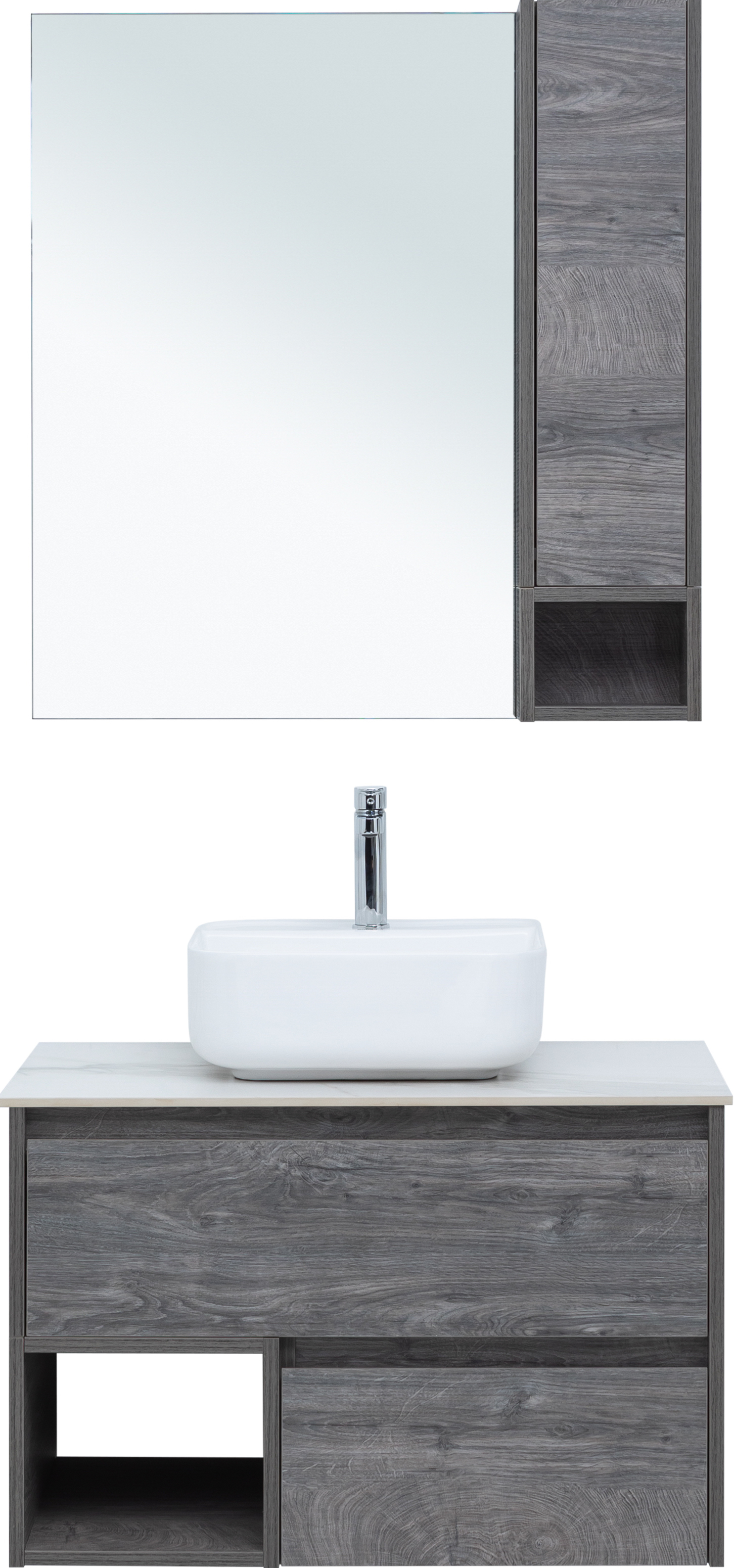 Мебель для ванной STWORKI Карлстад 75 дуб рошелье, монте тиберио, в стиле лофт, под дерево, серая, подвесная 425254 - 7