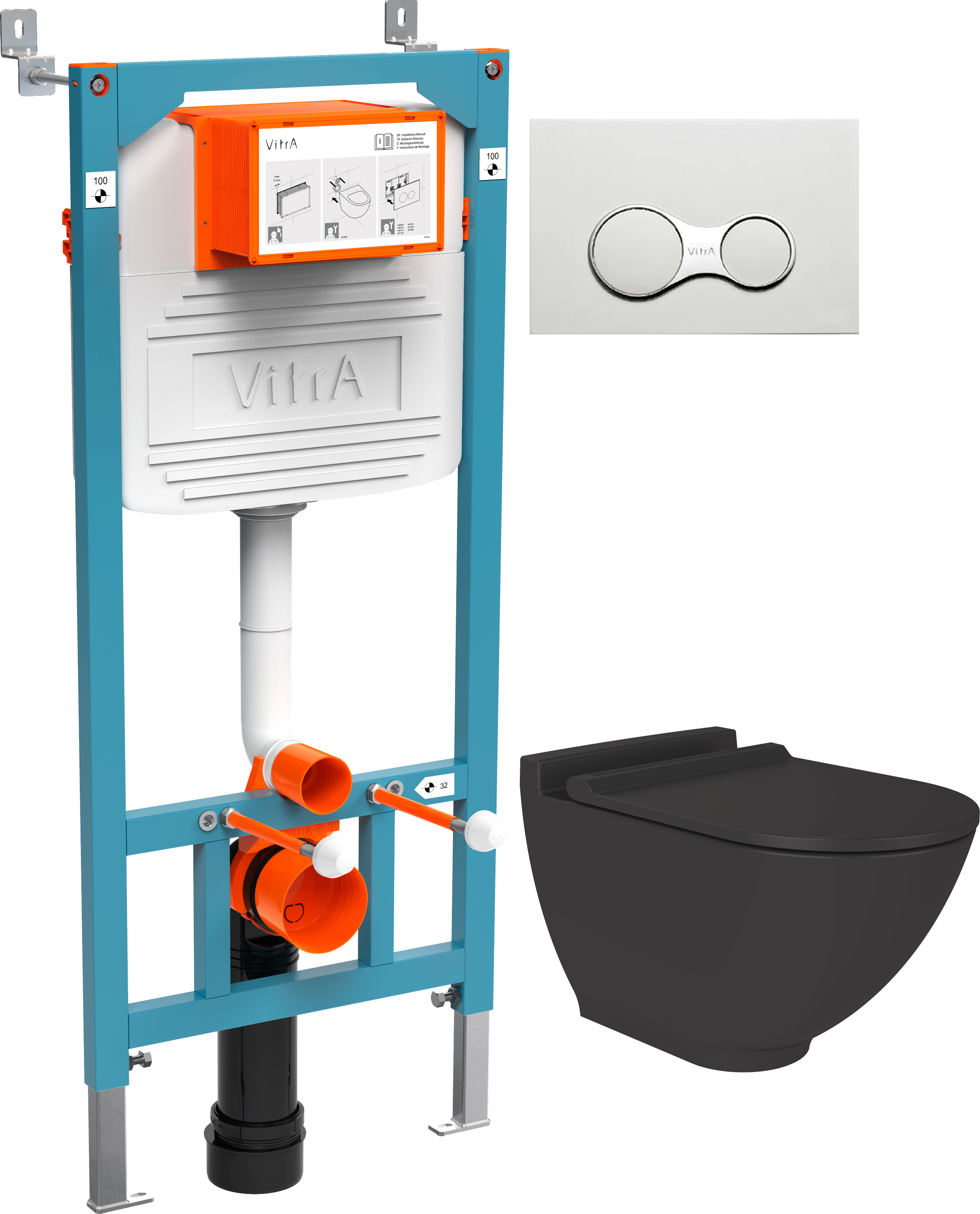 Комплект Унитаз подвесной STWORKI Rotenburg SWH52 безободковый +Инсталляция VitrA 800-2009 с белой кнопкой смыва 534857 - 0