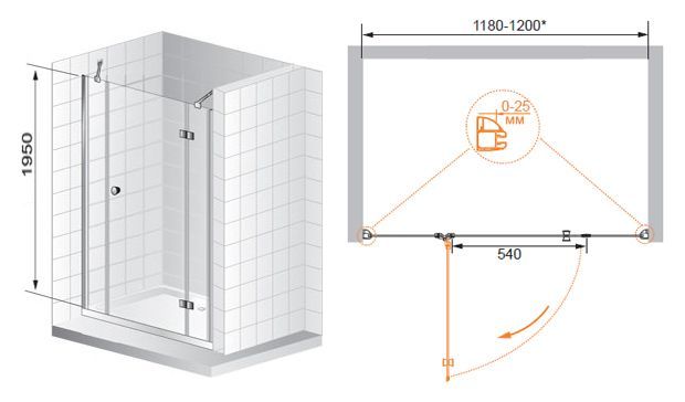 Душевая дверь в нишу Cezares Verona B13 60/60/60 P Cr L VERONA-W-B-13-60+60/60-P-Cr-L - 9
