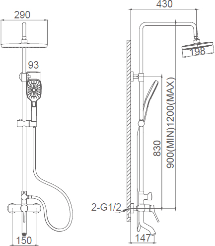 Душевая стойка STWORKI FT13196OBD со смесителем для ванны, черная матовая - 1