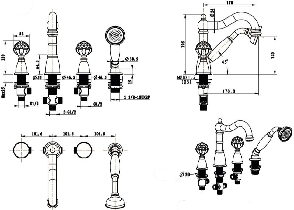 Смеситель Boheme Imperiale 392 на борт ванны - 1