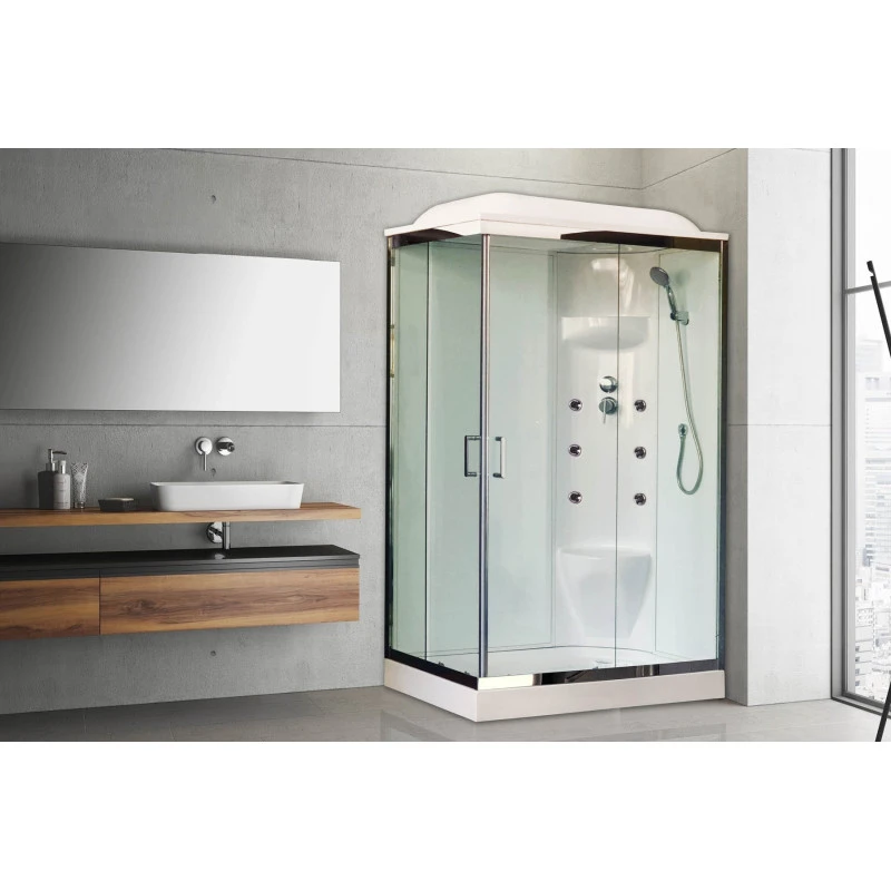 Душевая кабина Royal Bath 120x80 R стекло прозрачное задняя стенка белая с гидромассажем RB8120HP7-WT-CH-R - 1