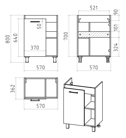 Тумба с раковиной Misty Крафт 60 белая - светлое дерево УТ000013343 - 2