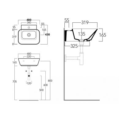 Раковина накладная Simas Wawe 48х43 белая WA08 - 2