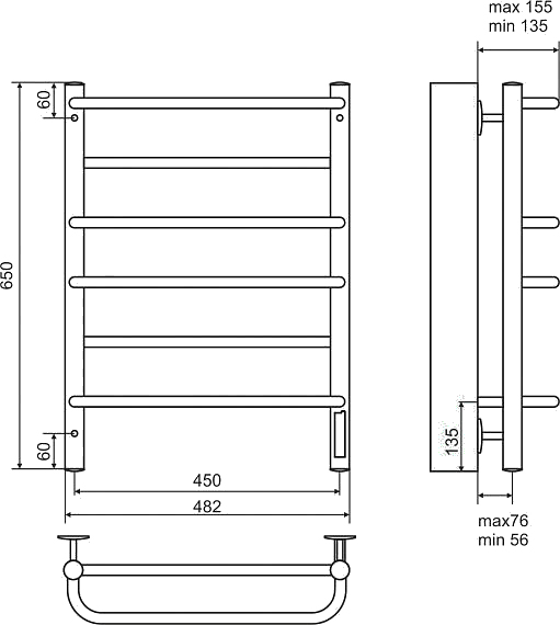 Полотенцесушитель электрический Terminus Евромикс П6 450x650 хром 4660059580173 - 2