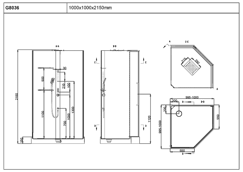 Душевая кабина Black&White Galaxy 100х100 черная с гидромассажем 8036000 - 4