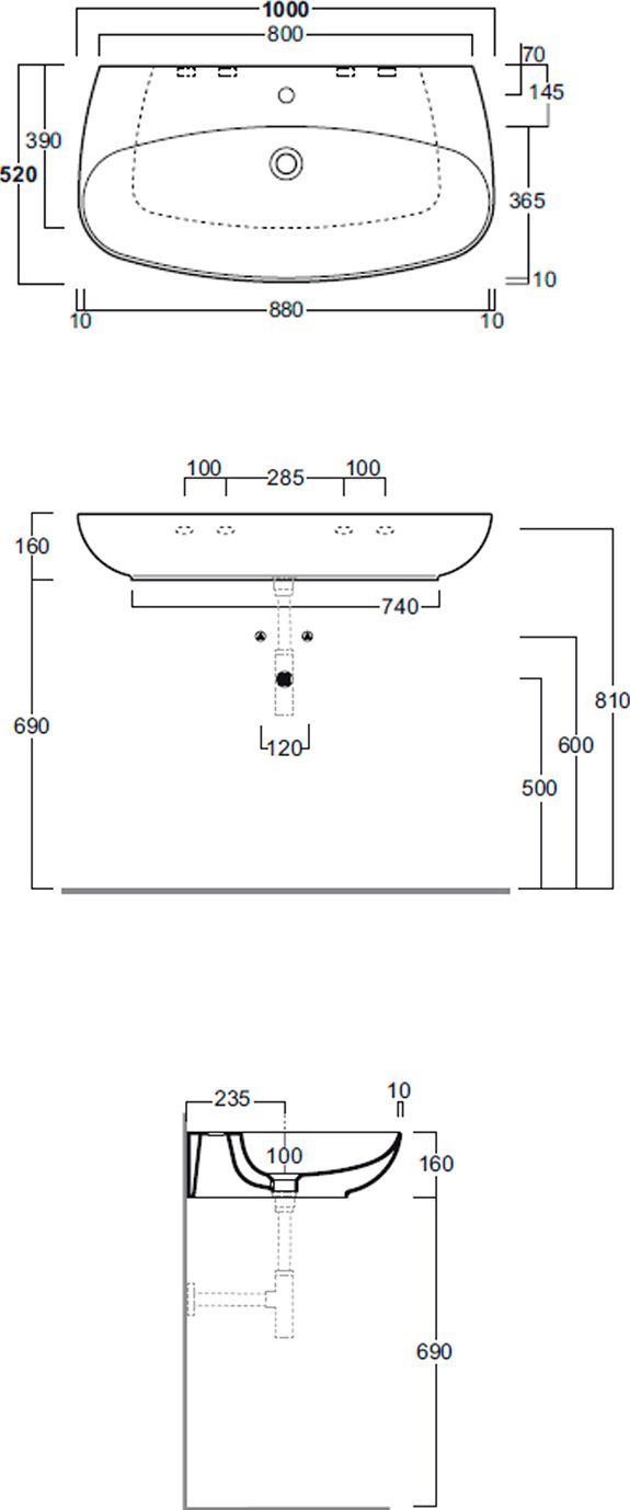 SIMAS Vignoni раковина накладная/подвесная 100*52см , с 1 отв. под смеситель, цвет: белый VI12bi*1 - 7