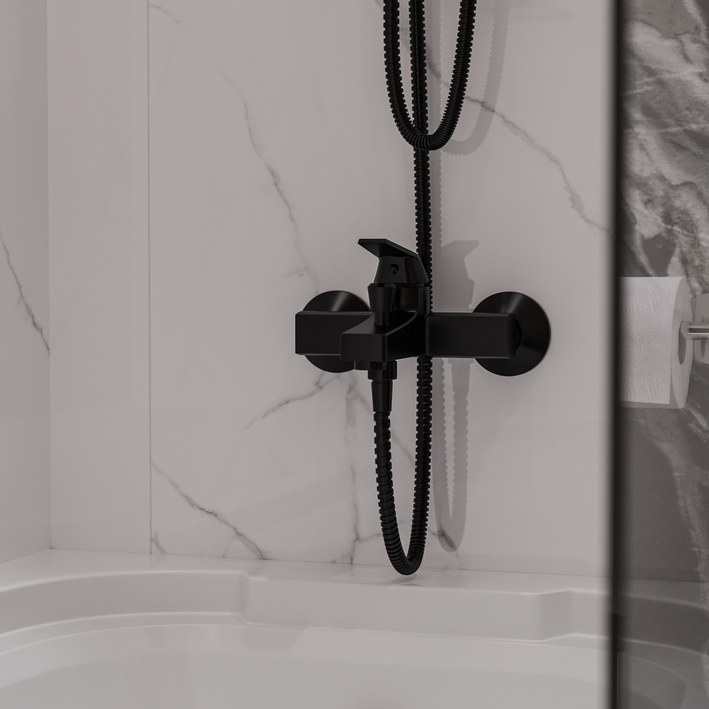 Смеситель для ванны с душем DIWO Смоленск SM-03b черный, однорычажный, настенный, российский - 2