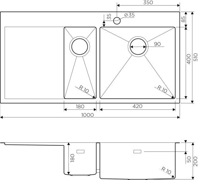 Мойка кухонная Omoikiri Akisame 100-2-GM-R вороненая сталь 4973104 - 1