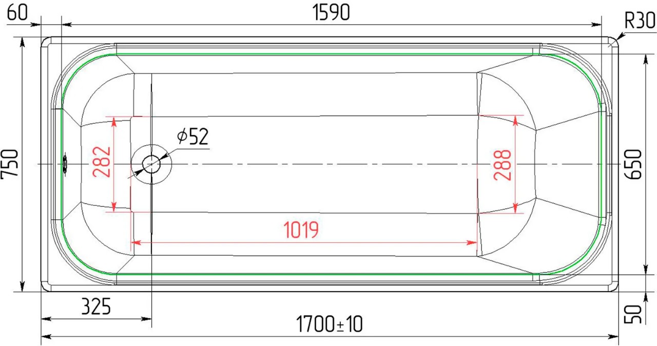 Чугунная ванна Универсал Ностальжи 170x75 см, пристенная 4607152360073  - 3