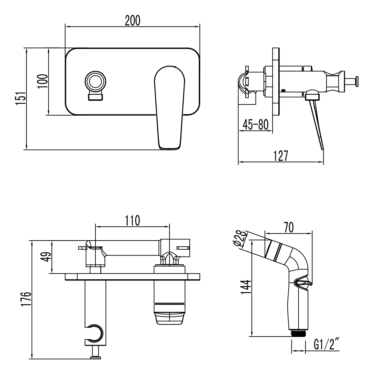 Смеситель Lemark Bronx LM3720GM с гигиеническим душем, встраиваемый, графит - 1