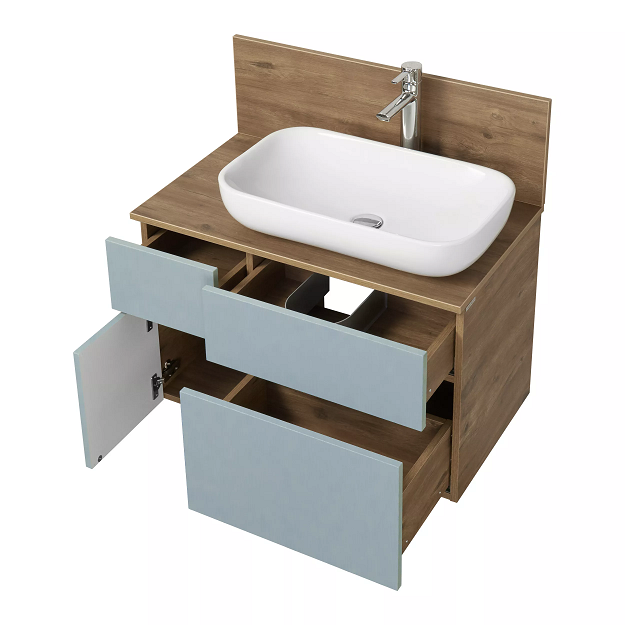Тумба с раковиной и столешницей Aquaton Мишель 80 светлое дерево-голубой 1A2568K4MIDR0 - 2