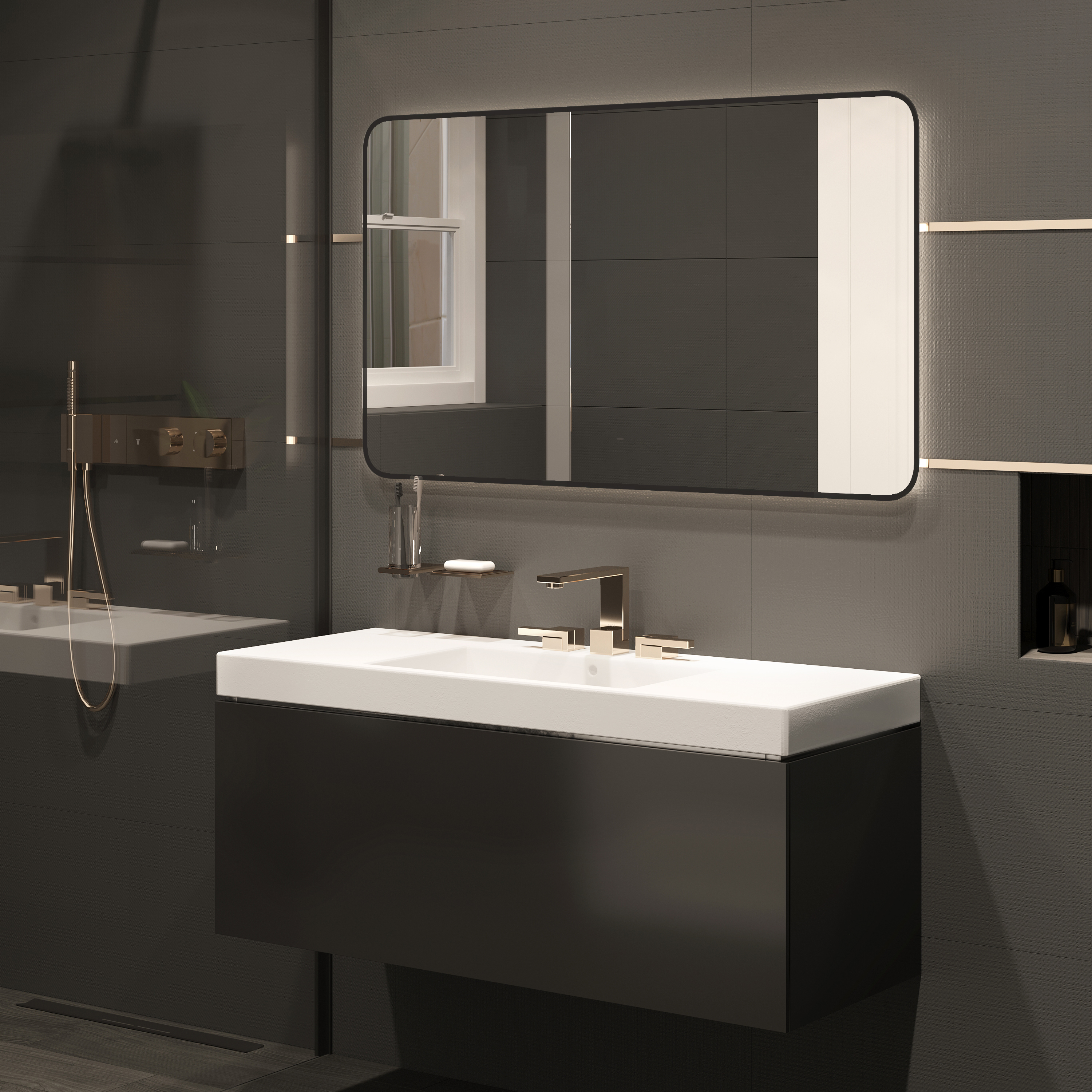 Зеркало DIWO Кострома 120 черное, с подсветкой светодиодной, прямоугольное, настенное ЗЛП1751 - 4