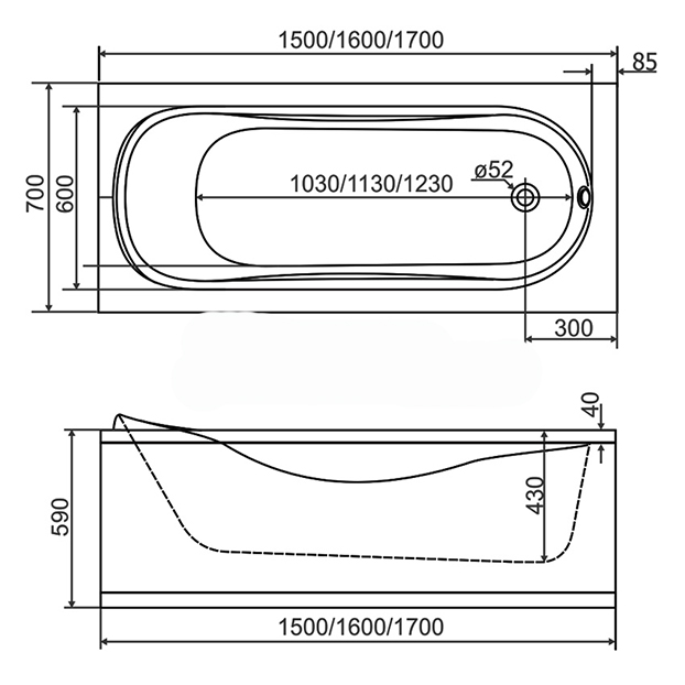 Акриловая ванна Byon Agesta 160x70, Ц0000159 - 5