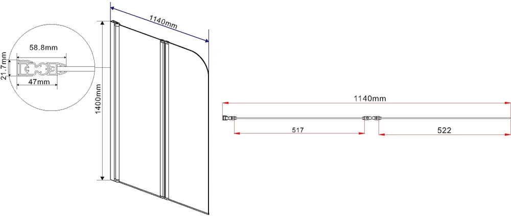 Шторка на ванну Vincea 114х140 профиль черный стекло прозрачное VSB-12114CLB - 2