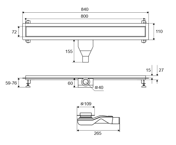 Душевой лоток Excellent Stilio 80 решетка декоративная золото INEX.1515.800.R.GL - 3