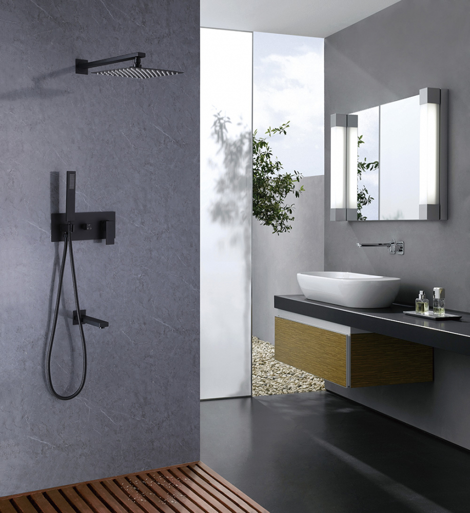 Душевая система ABBER Daheim скрытого монтажа с изливом, черная матовая  AF8217B - 1