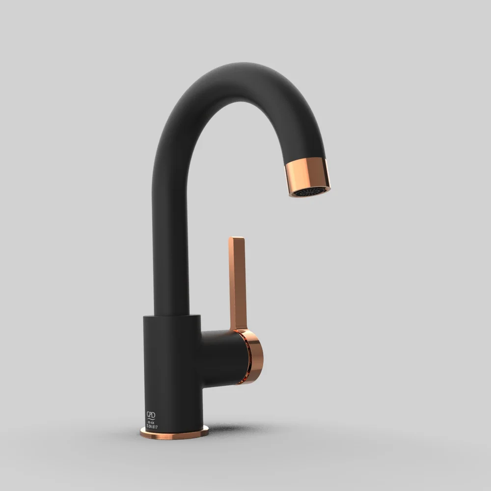 Смеситель для раковины GPD Gildo черный матовый - розовое золото MTL165-S-R - 6