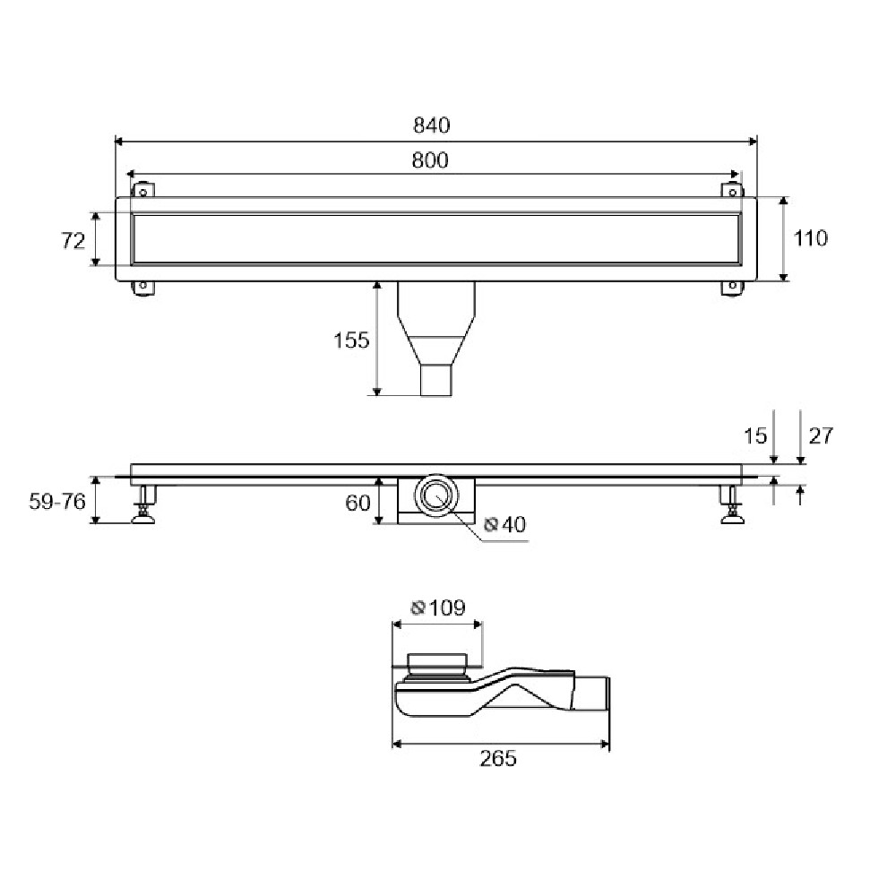 Душевой лоток Excellent Stilio 80 под облицовку плиткой золото INEX.1515.800.P.GL - 2