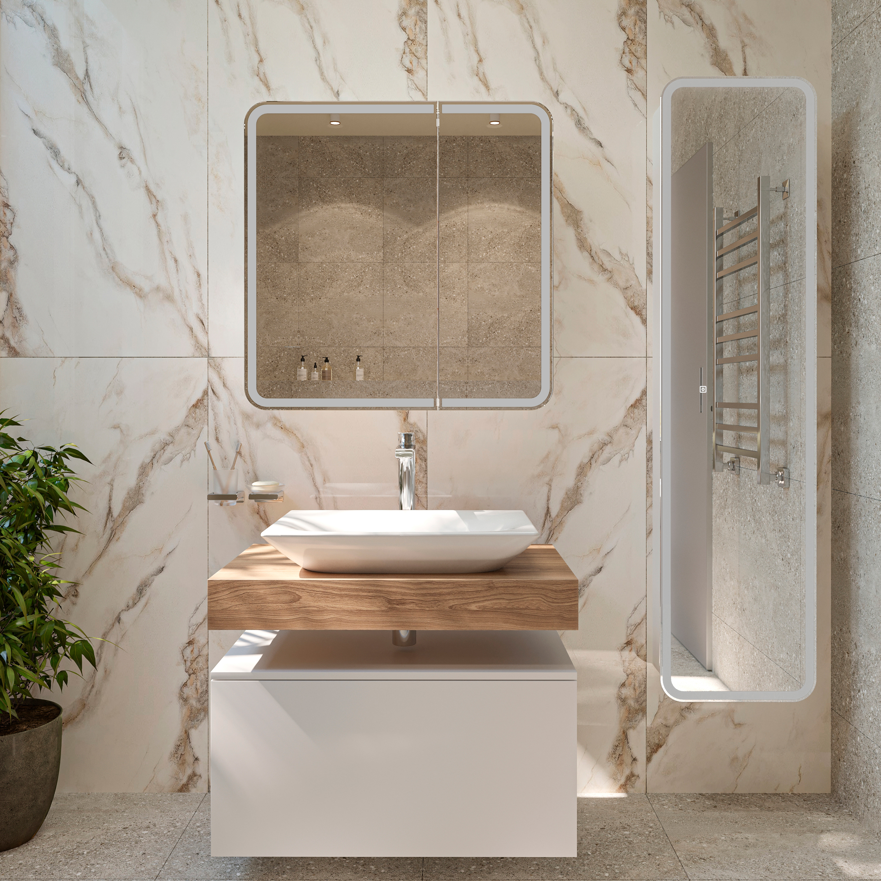 Зеркало-шкаф STWORKI Ольборг МВК079 80, с подсветкой, навесной, белый, прямоугольный, в стиле лофт, с розеткой - 6