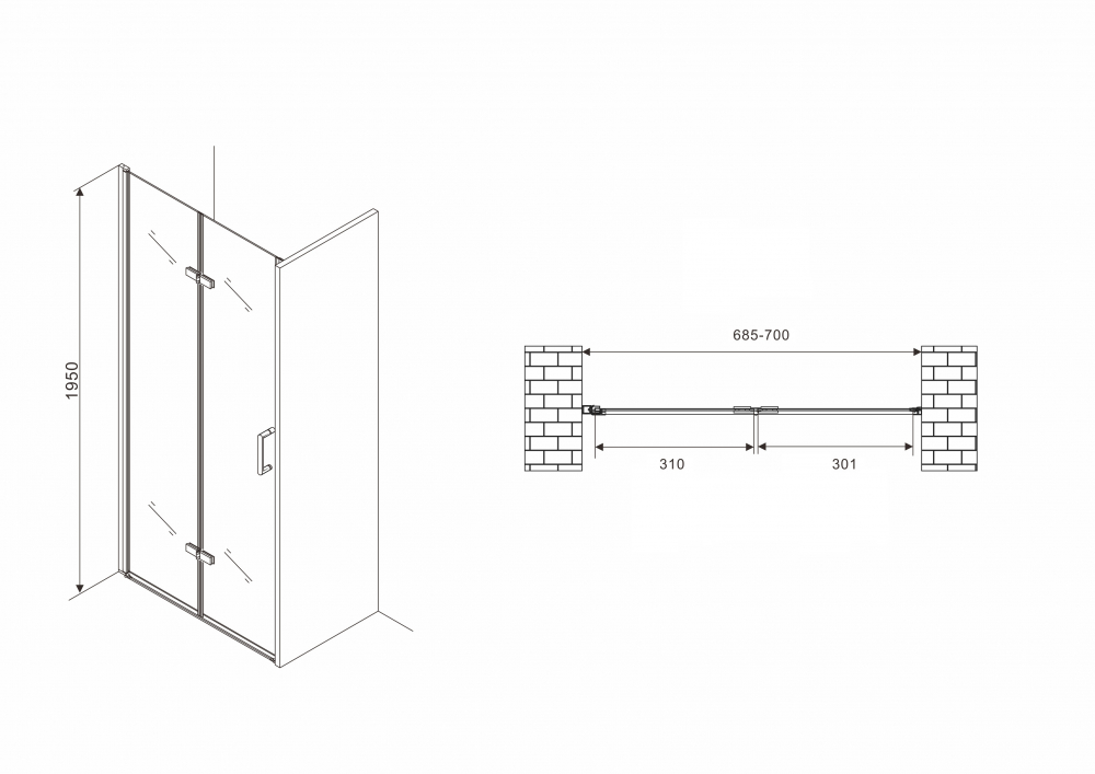 Душевая дверь Abber Zart 70 хром  AG08070P - 2