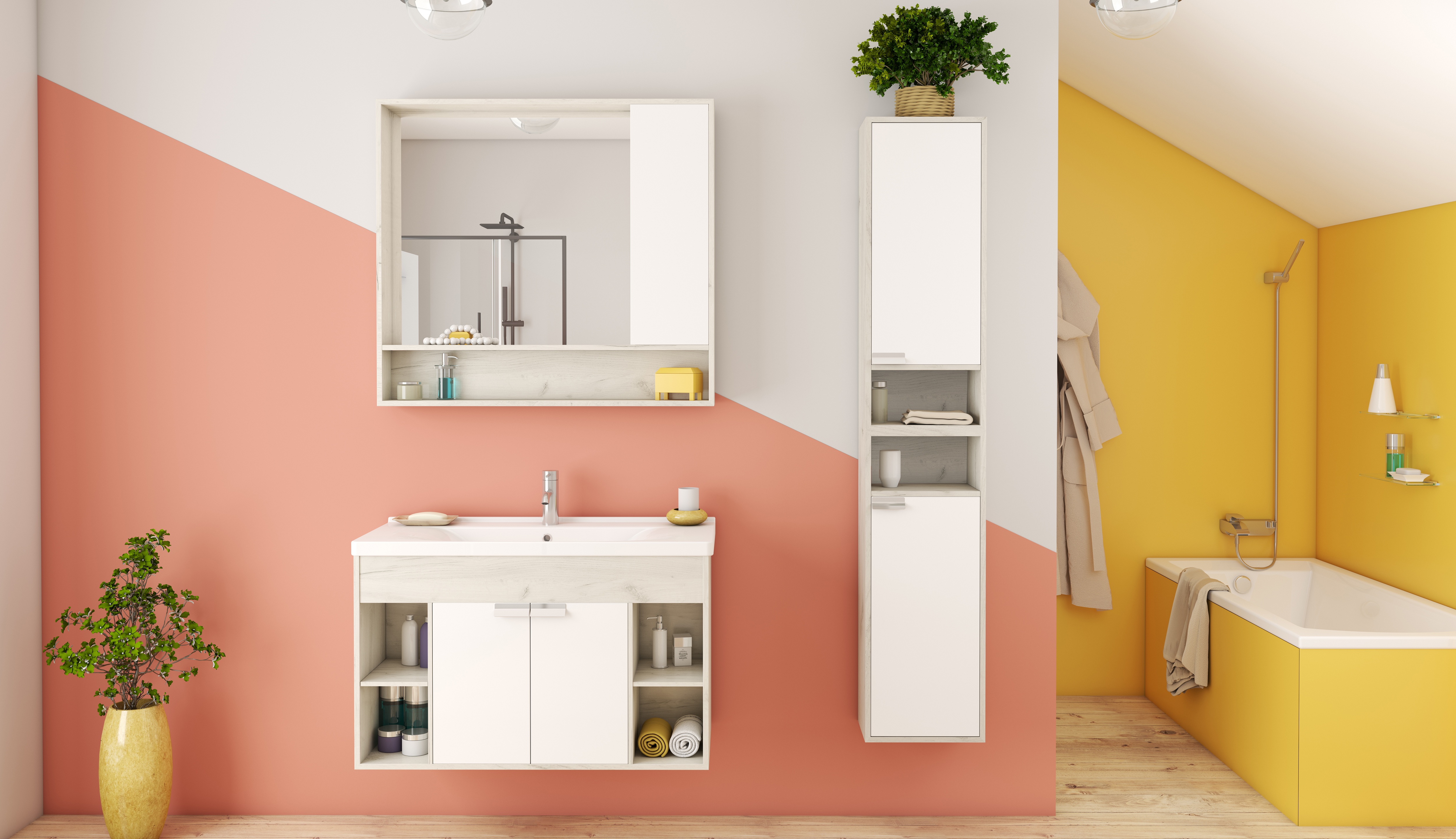 Тумба под раковину Aquaton Флай 100 белый-светлое дерево 1A237501FAX10 - 3