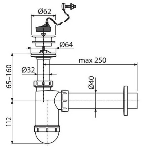 Сифон к ум-ку A42R, d=40, с пластм. решеткой d=63, - 1