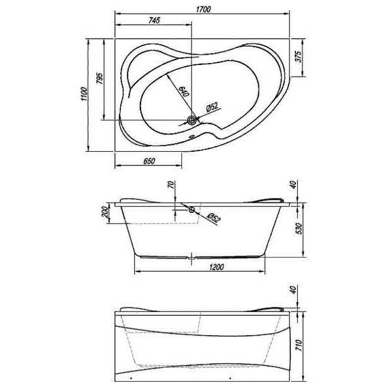 Ванна акриловая Kolpa San Lulu 170х110 R белый 597370 - 2