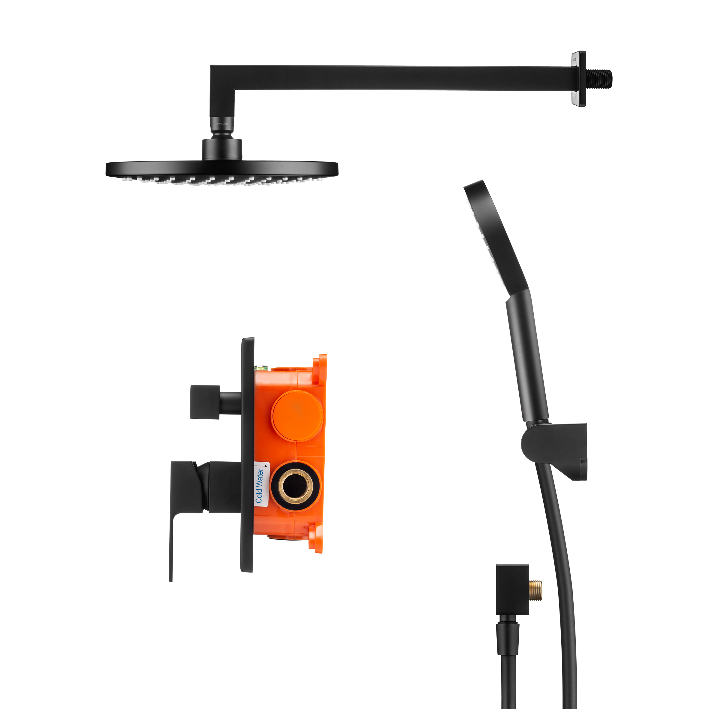 Swedbe Platta Душевой комплект со встроен.смесит. (с монтаж.боксом) и верх.душем, цвет: черный 5554B - 6