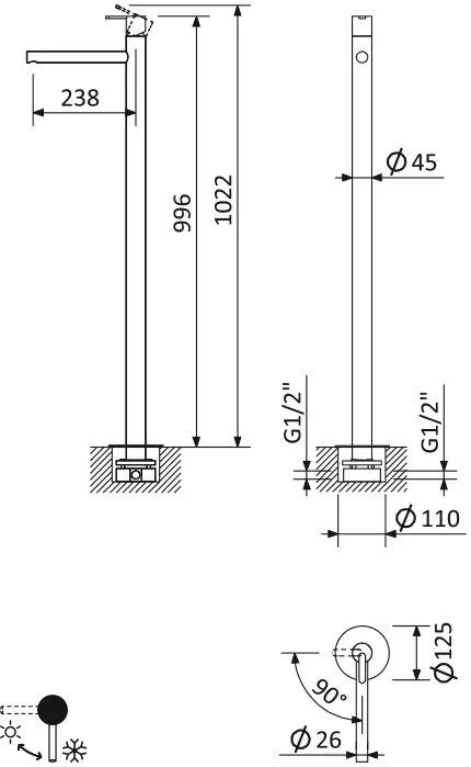 Смеситель для ванны напольный Cezares Leaf хром  LEAF-TVP-L-01-W0 - 1