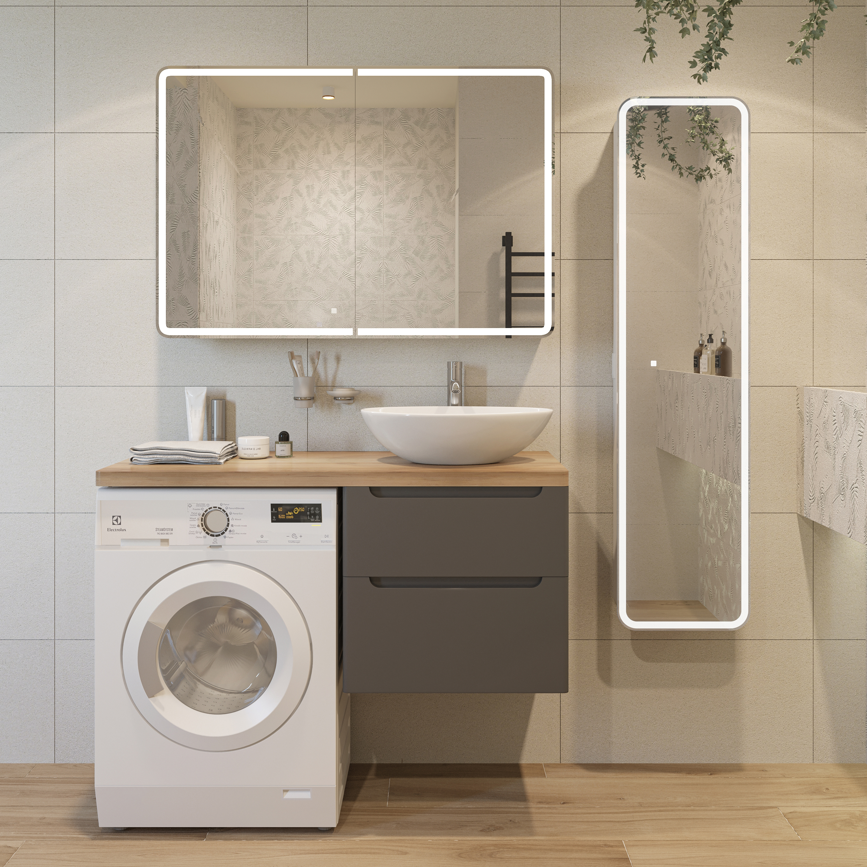 Тумба с раковиной STWORKI Берген 60 серая со светлой столешницей 122, Moduo 55 Leaf, L 549670 - 1