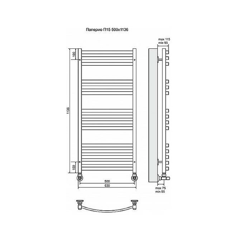 Водяной полотенцесушитель Terminus Палермо П15 500х1136 Хром 4620768886515 - 2