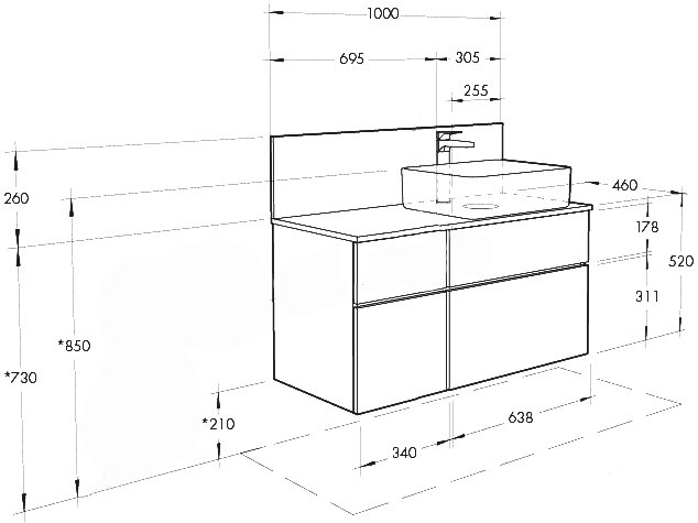 Тумба с раковиной Mila 50 и столешницей Aquaton Мишель 100 белый-светлое дерево 1A2773K0MIX40 - 6