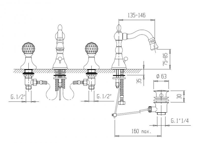 Смеситель для биде Cezares Atlantis-nostalgia бронза  ATLANTIS-NOSTALGIA-BBS2-02 - 2