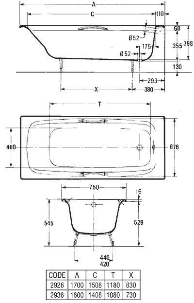 Чугунная ванна Jacob Delafon Diapason 170x75 см  E2926-00 - 5