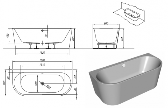 Акриловая ванна Kolpa San Dream 180х80 правая белая 574370 - 1