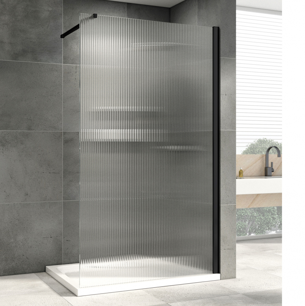 Душевая перегородка Abber Immer Offen 90х200 профиль черный стекло рифленое AG61091R8 - 0
