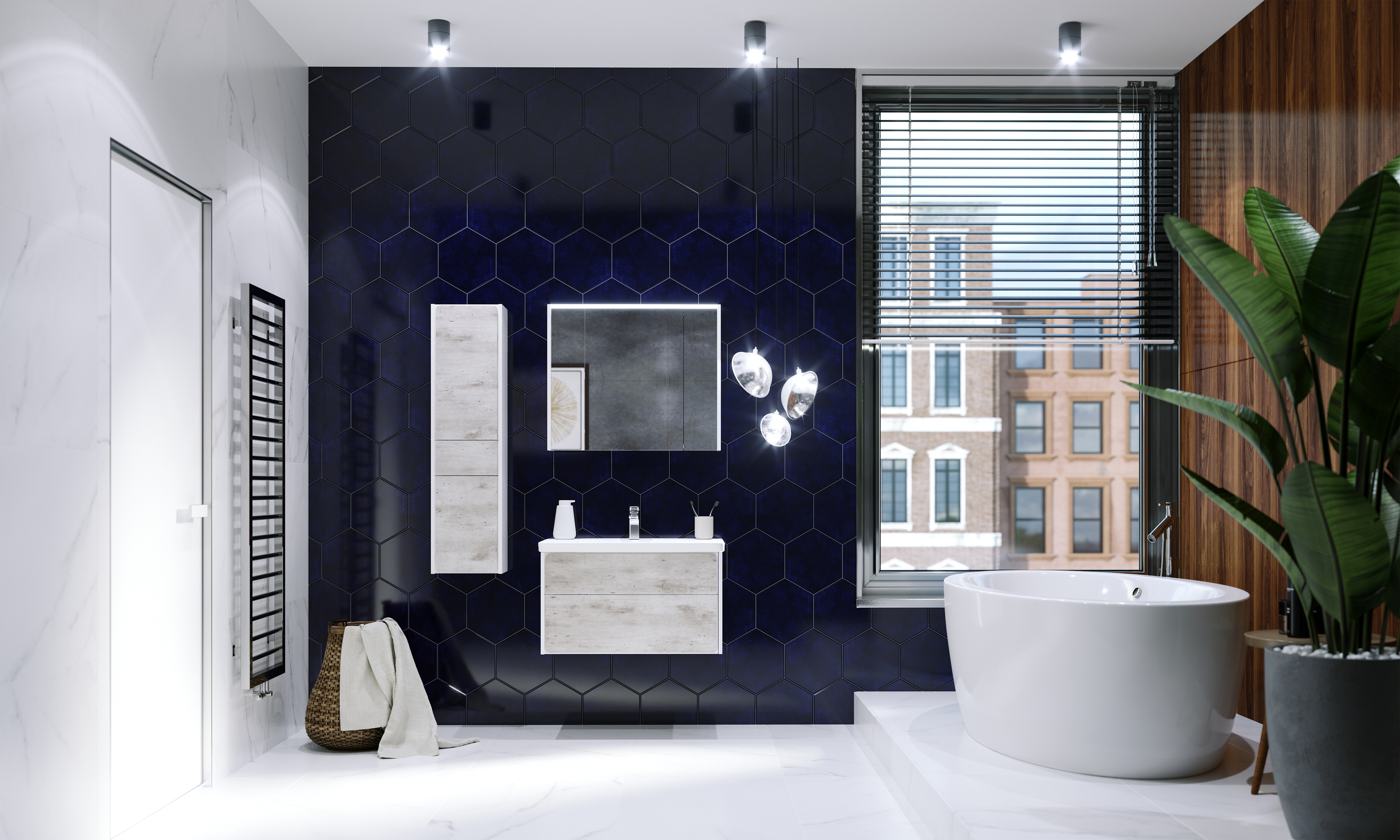 Шкаф-пенал Roca Ronda L, белый, бетон ZRU9303005 - 1