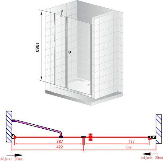 Душевая дверь в нишу Cezares Elena B11 40/60 P Cr R ELENA-W-B-11-40+60-P-Cr-R - 8