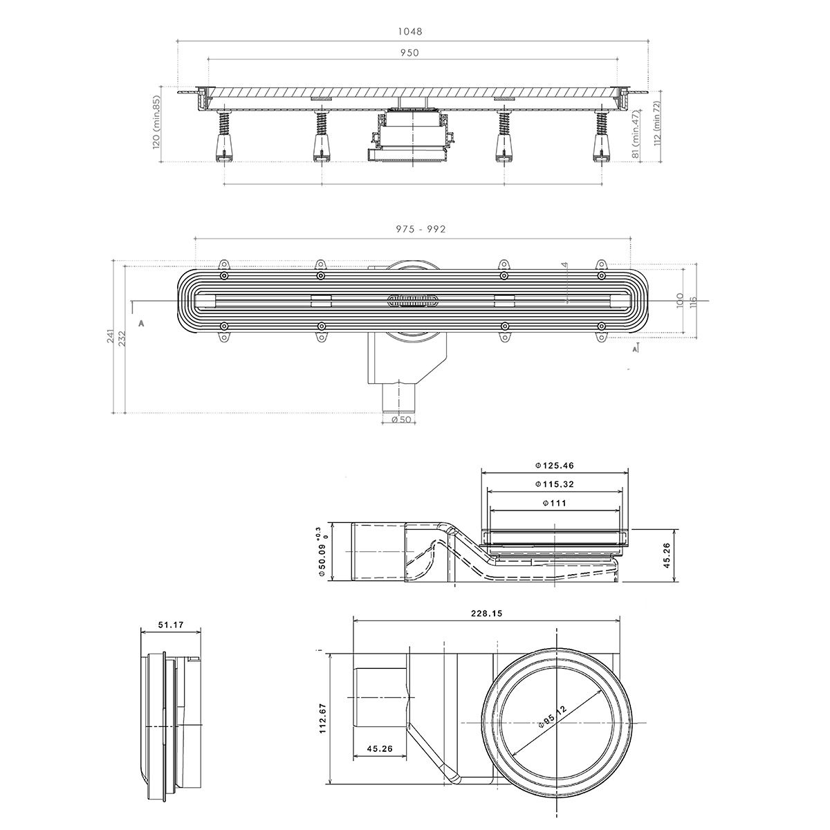 Душевой лоток Pestan Confluo Slim Line 950 с решеткой 13100036 - 1