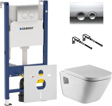 Комплект Система инсталляции для унитазов Geberit Duofix Delta 458.124.21.1 3 в 1 с кнопкой смыва + Крышка-сиденье Roca Gap 801472004 с микролифтом - 0