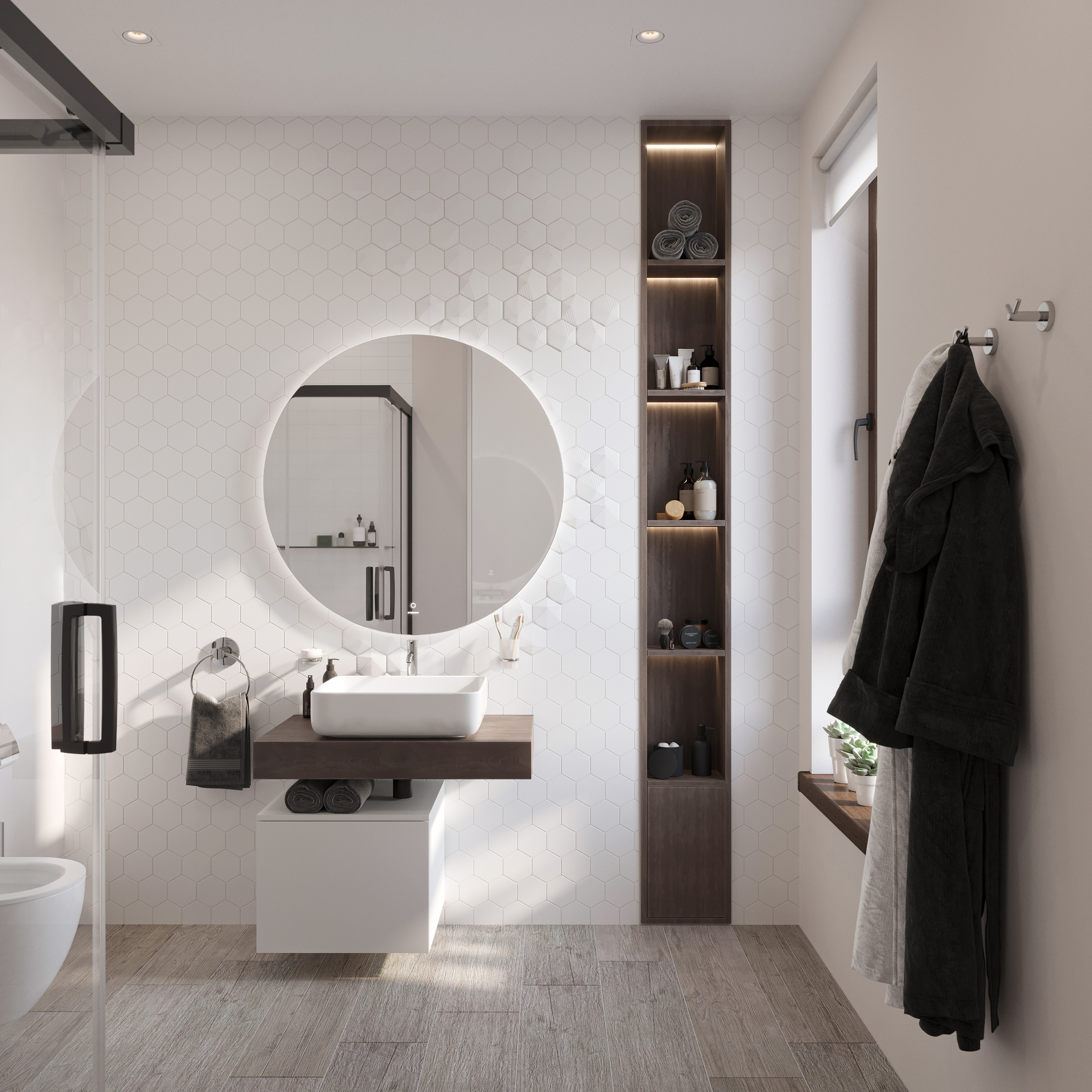 Столешница STWORKI Ольборг 80 дуб карпентер, без отверстий, с тумбой 50, с раковиной STWORKI Soul 1 белой 489279 - 1