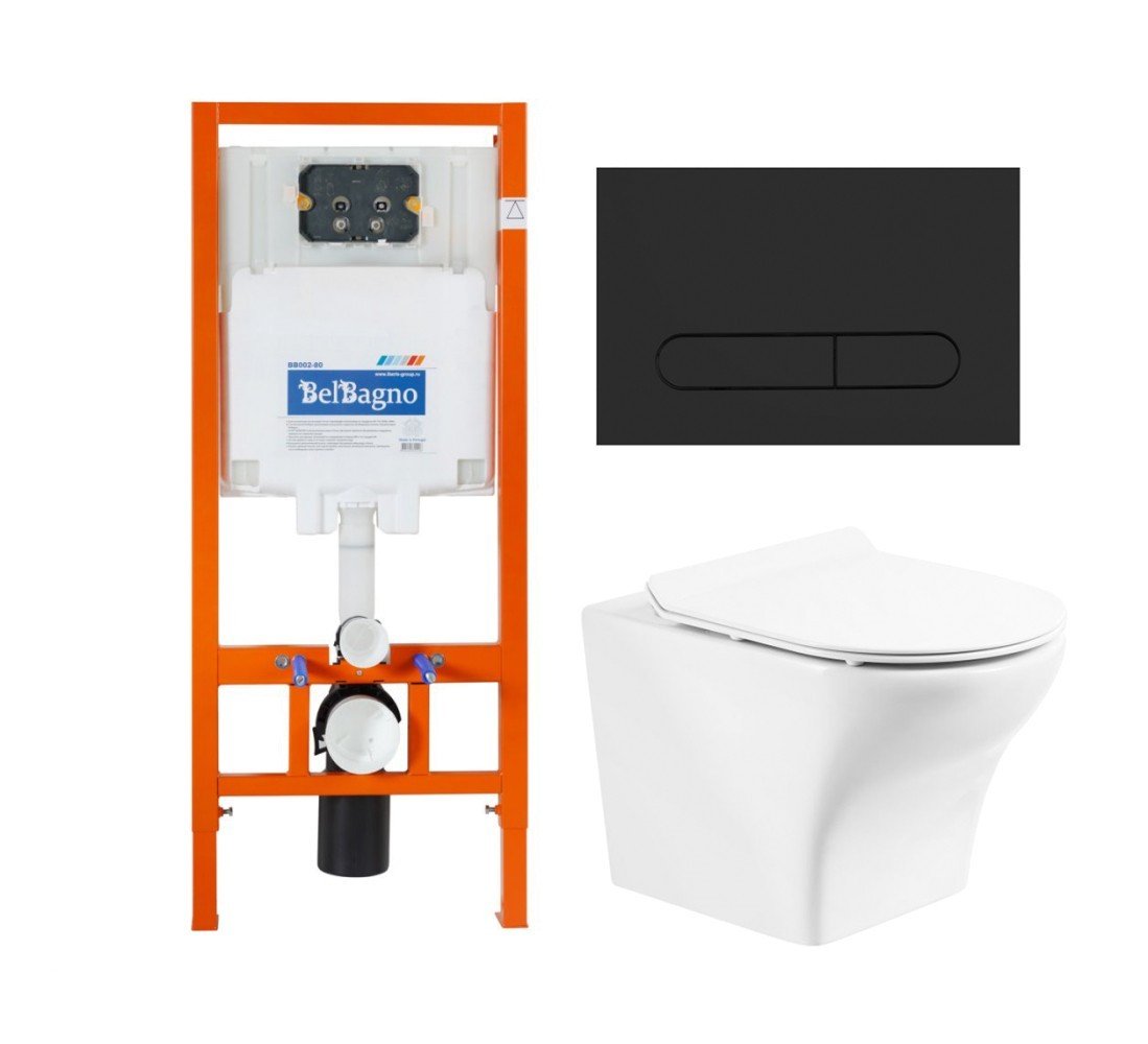 Комплект унитаза с инсталляцией BelBagno Kraft с сиденьем микролифт и кнопкой смыва черный матовый BB064CHR/BB2111SC/BB002-80/BB007-PR-NERO.M - 0
