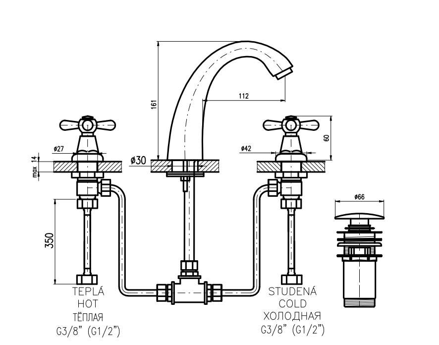 Смеситель для раковины Rav Slezak Morava retro золото MK133.5Z - 1