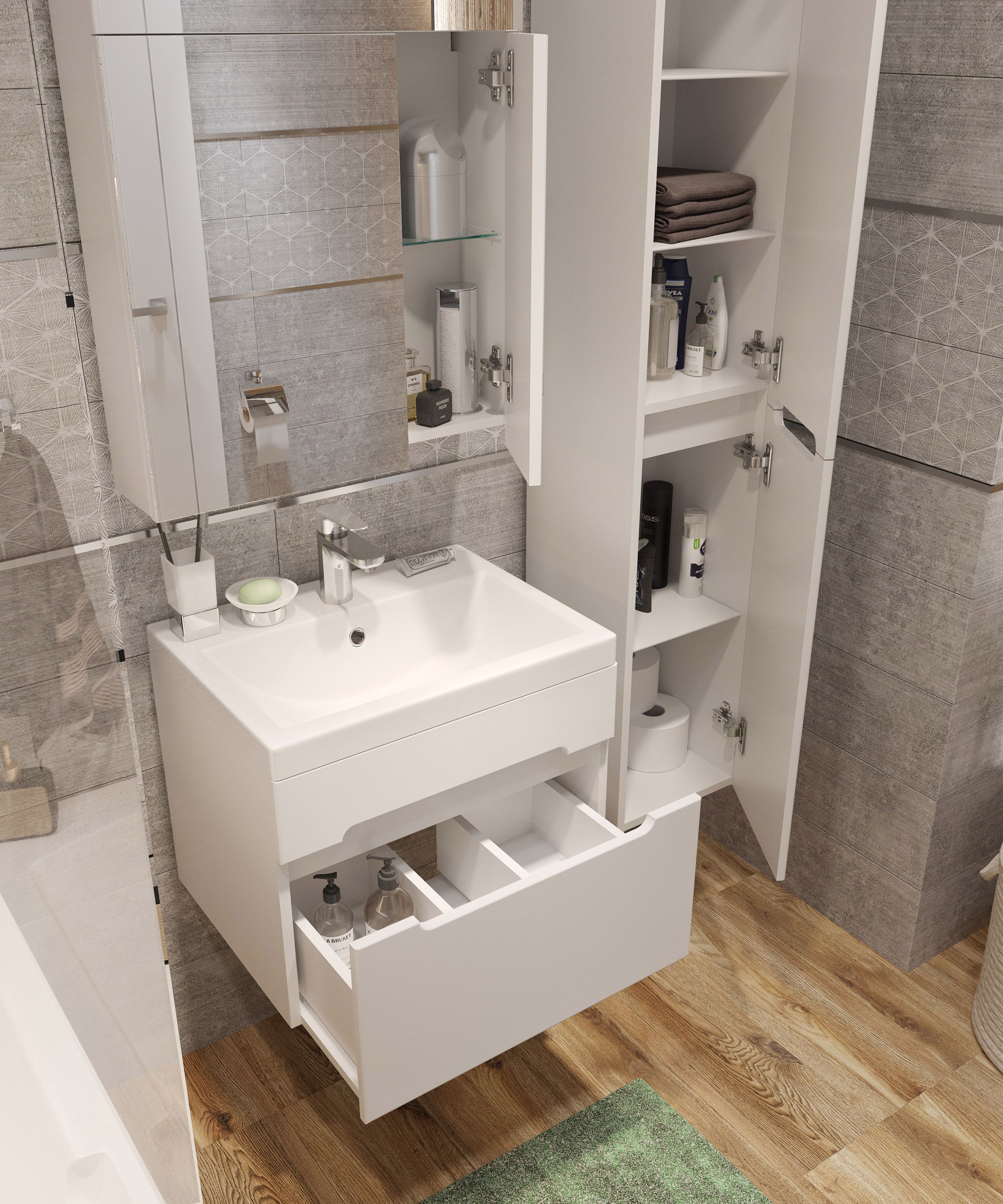 Зеркало-шкаф DIWO Коломна 60 см, навесное, прямоугольное, с подсветкой, белое KOL.Z.60/P/W - 3