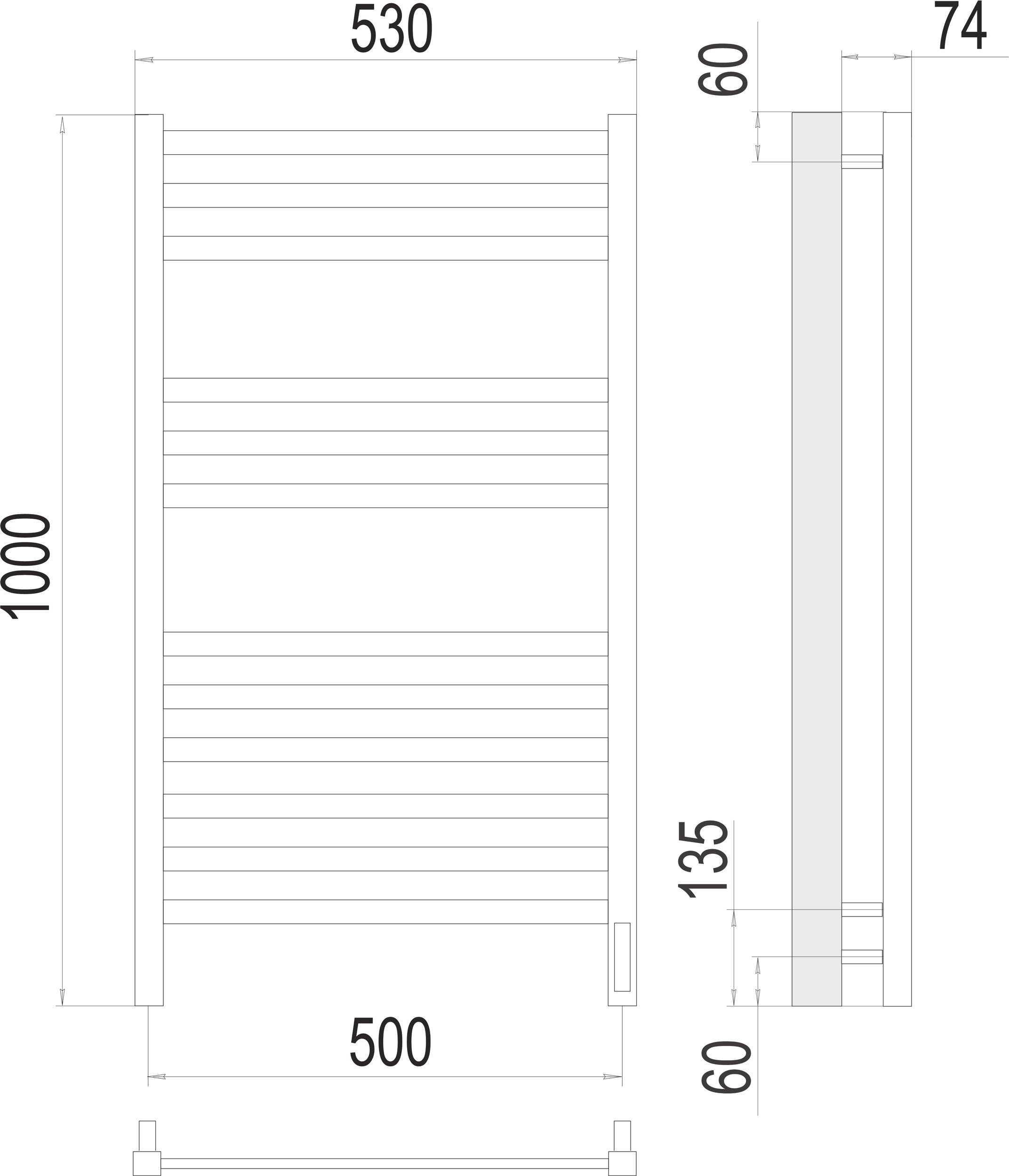 Электрический полотенцесушитель Terminus Ното П12 500х1000 Хром 4670078526519 - 2